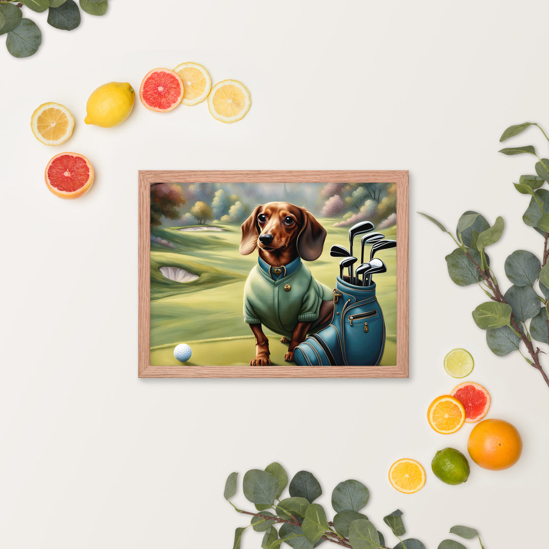 Dachshund Golfer- Framed poster