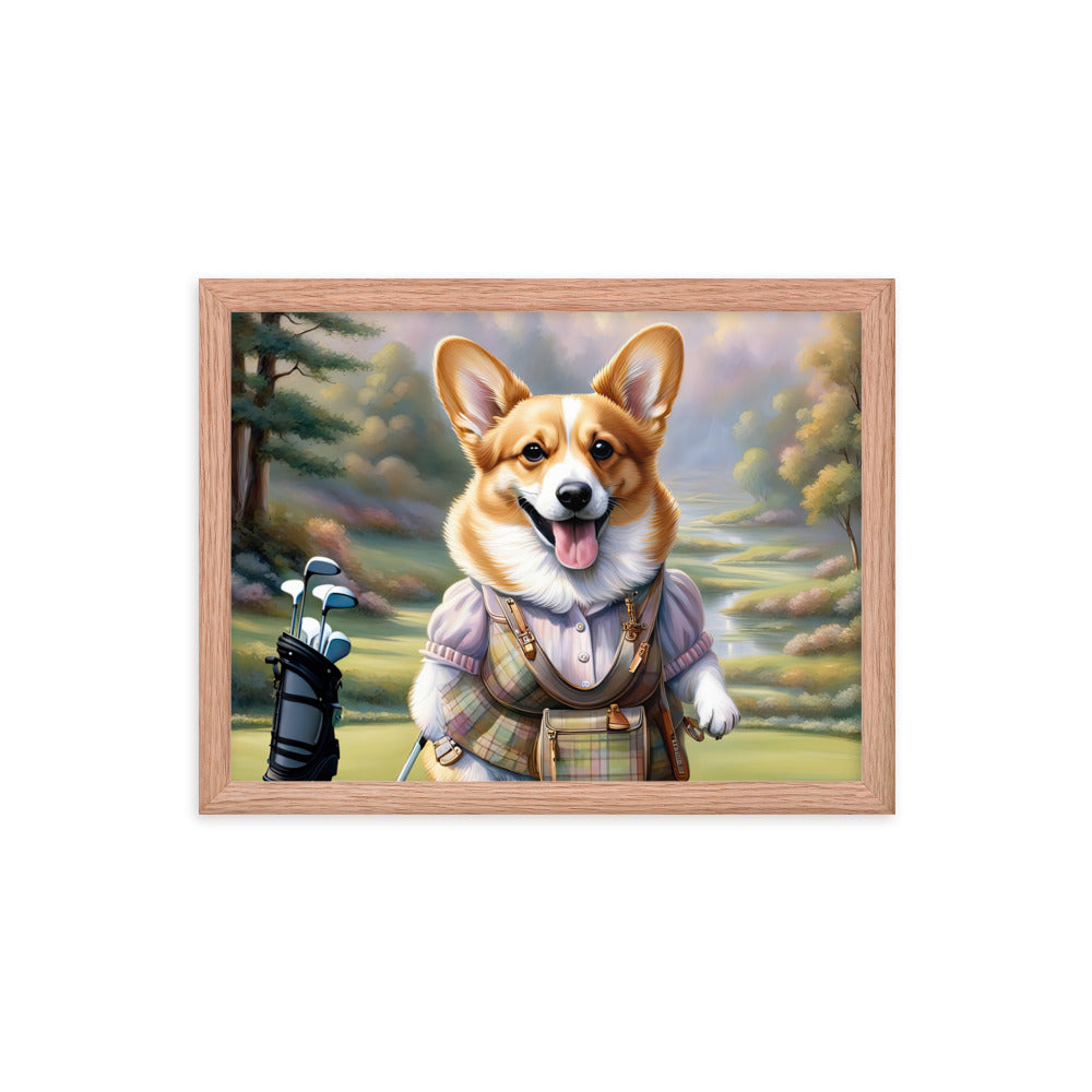 Pembroke Welsh Corgi Golfer- Framed poster v3