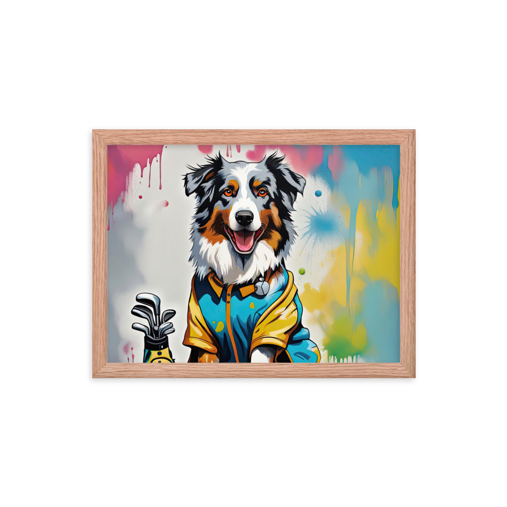 Australian Shepherd Golfer- Framed poster v3