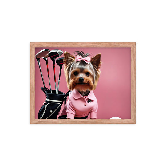 Yorkshire Terrier Golfer- Framed poster