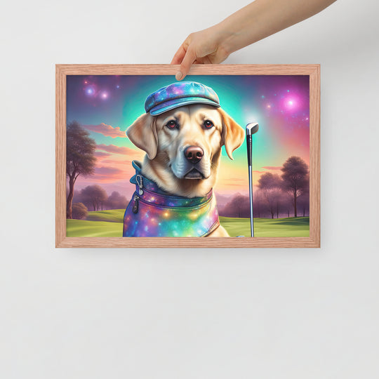 Framed poster-Labrador Retriever Golfer V21