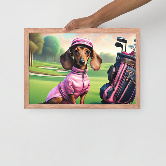 Dachshund Golfer- Framed poster v2