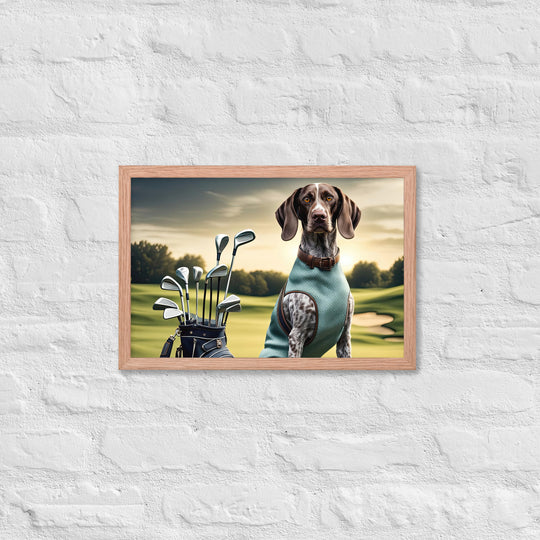 German Shorthaired Pointer Golfer- Framed poster v2