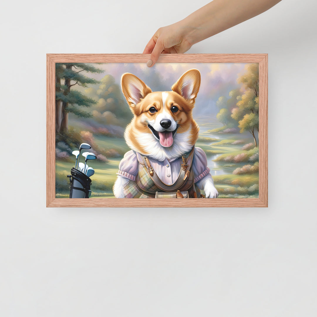 Pembroke Welsh Corgi Golfer- Framed poster v4