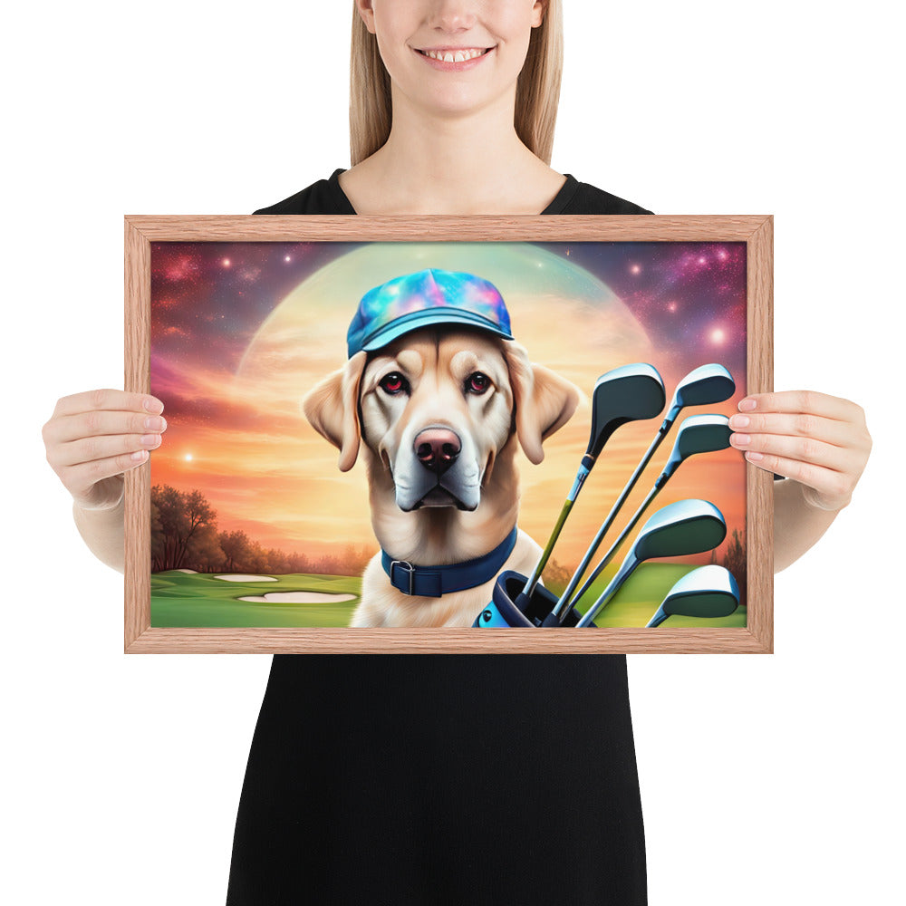 Framed poster-Labrador Retriever Golfer V13