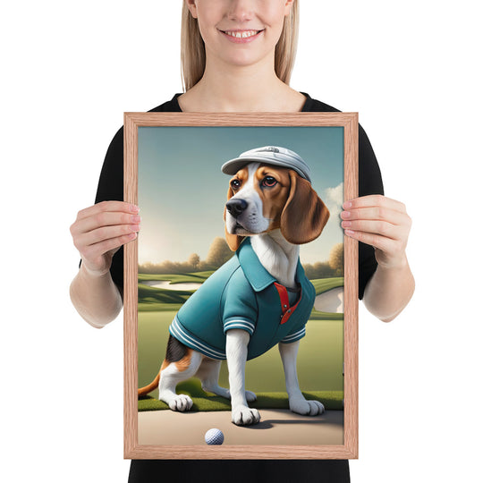 Beagle Golfer- Framed poster v2