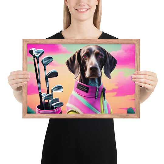 German Shorthaired Pointer Golfer- Framed poster v3