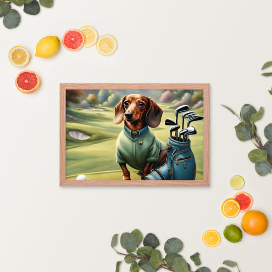 Dachshund Golfer- Framed poster