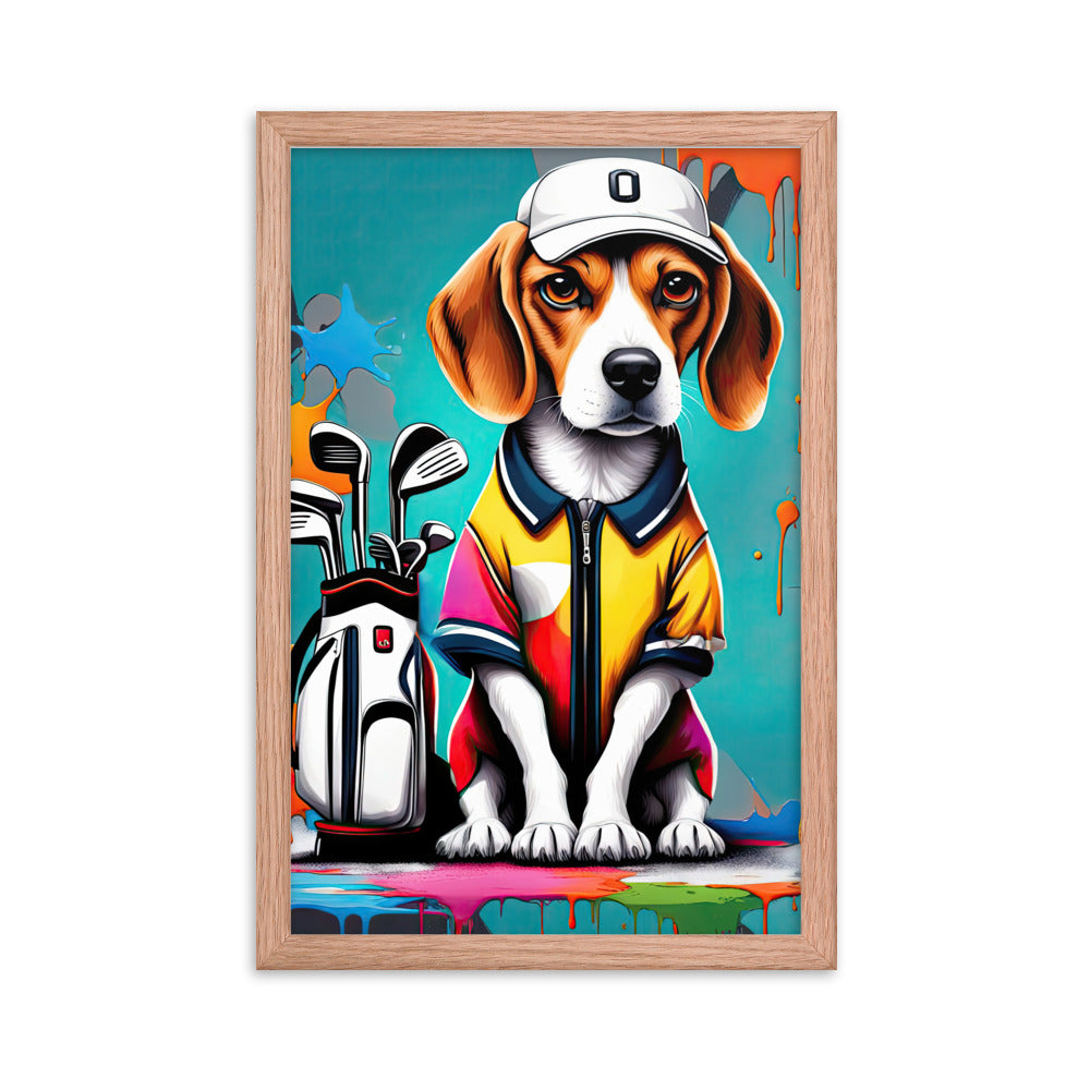 Beagle Golfer- Framed poster v4