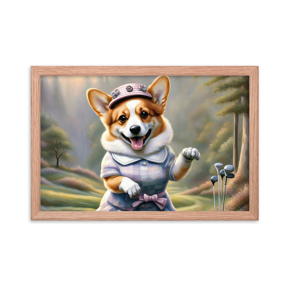 Pembroke Welsh Corgi Golfer- Framed poster v2