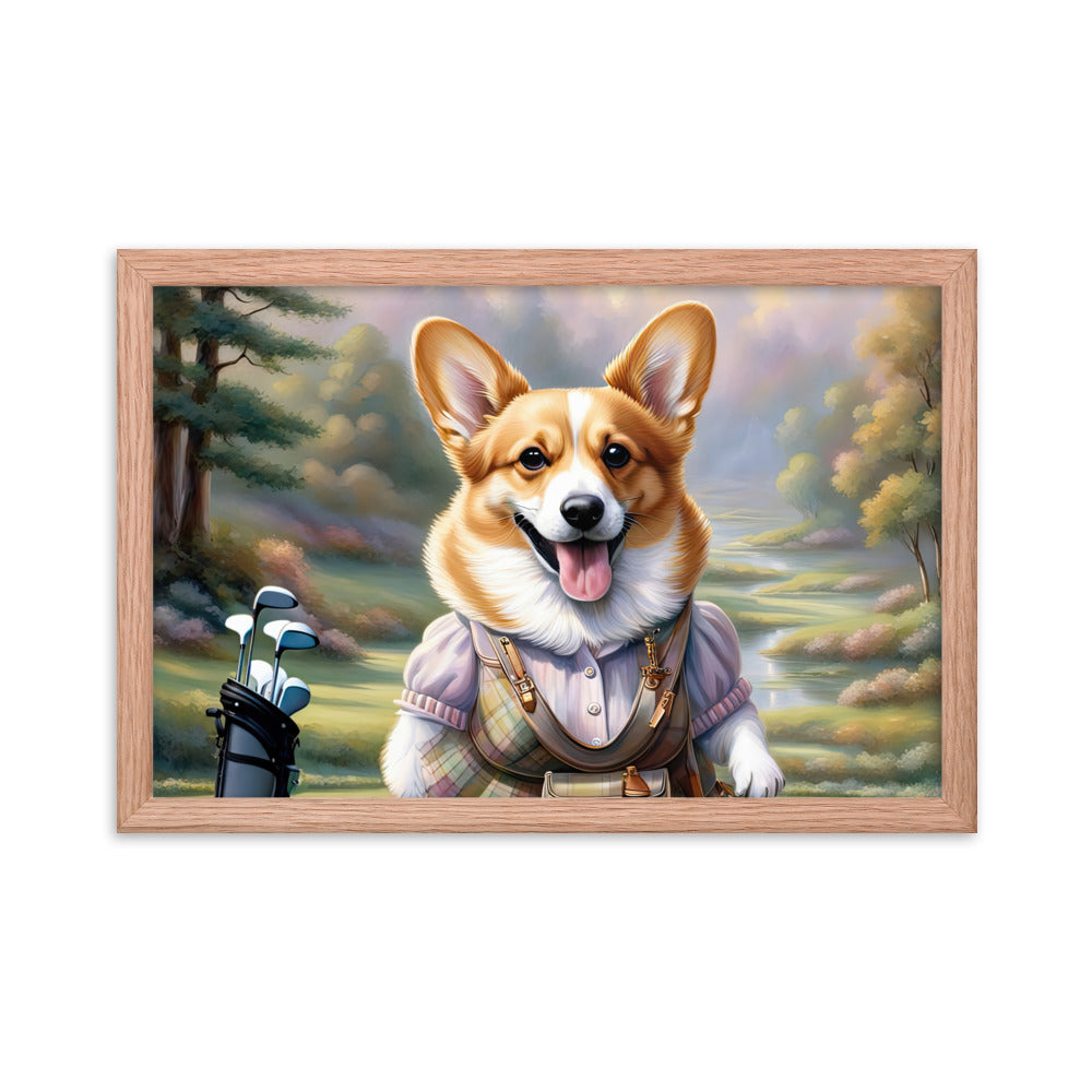 Pembroke Welsh Corgi Golfer- Framed poster v3