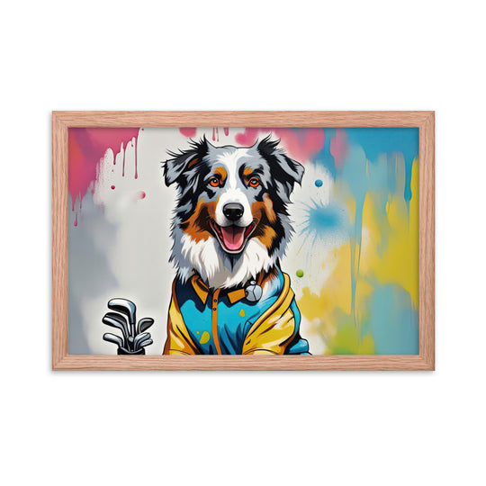 Australian Shepherd Golfer- Framed poster v3