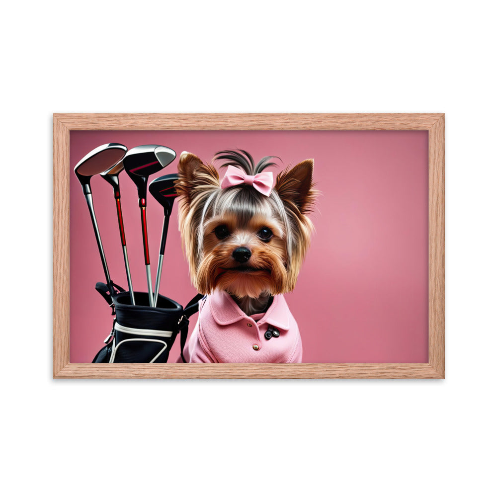 Yorkshire Terrier Golfer- Framed poster