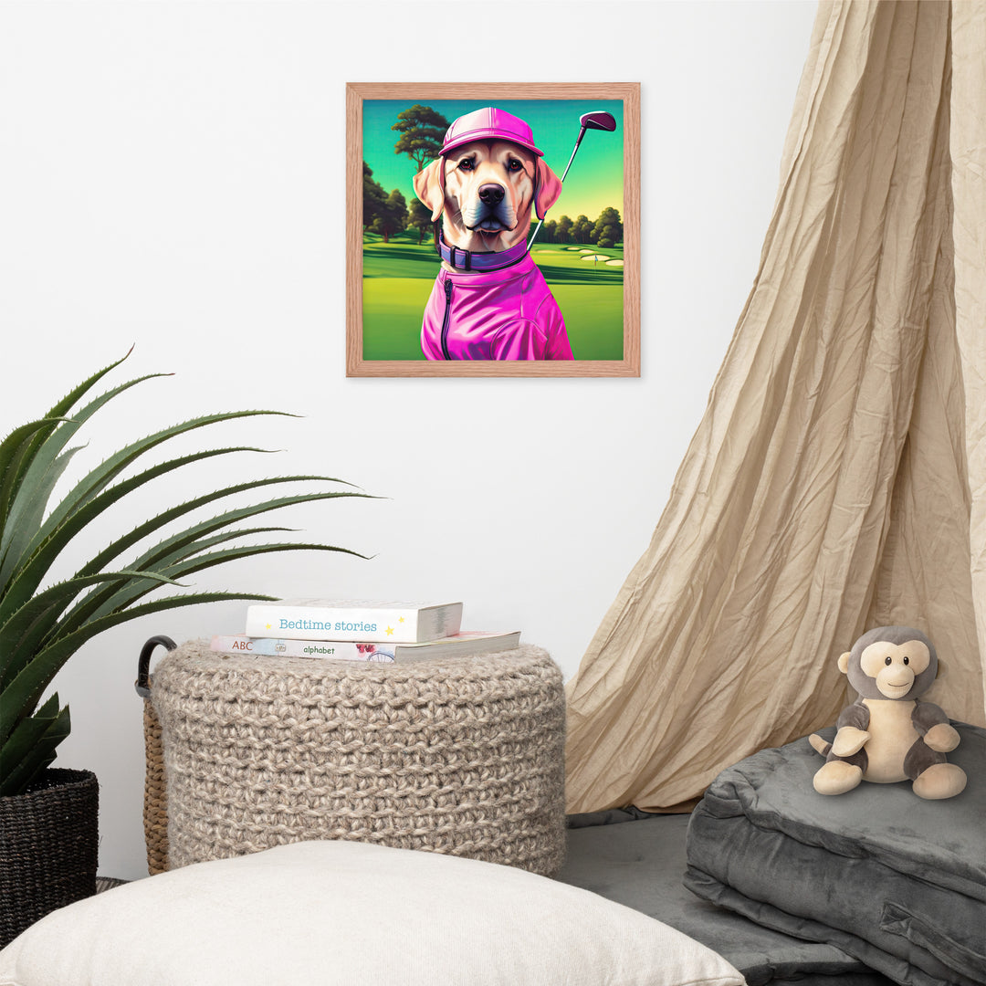 Framed poster-Labrador Retriever Golfer V16