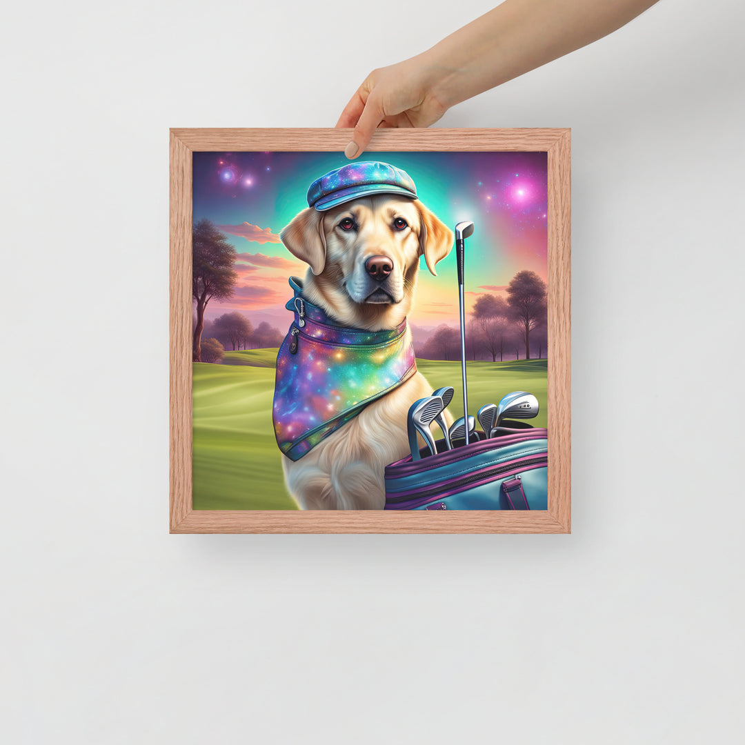 Framed poster-Labrador Retriever Golfer V21