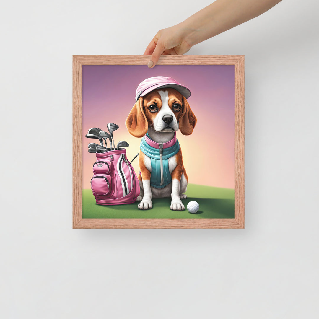 Beagle Golfer- Framed poster v3