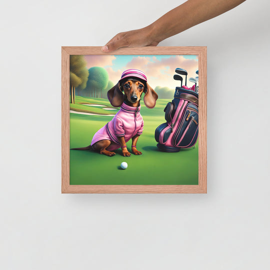 Dachshund Golfer- Framed poster v2