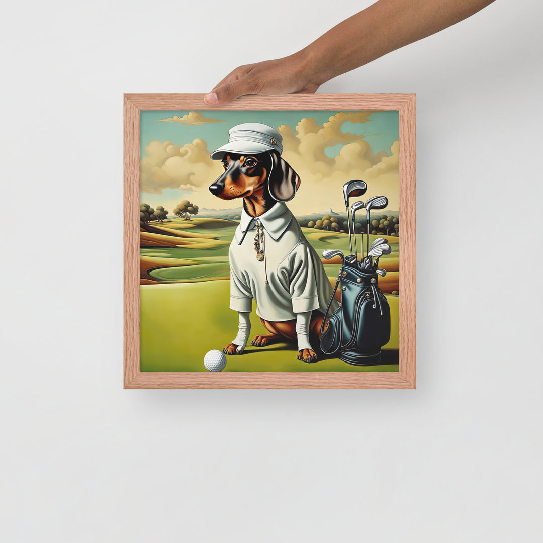 Dachshund Golfer- Framed poster v3