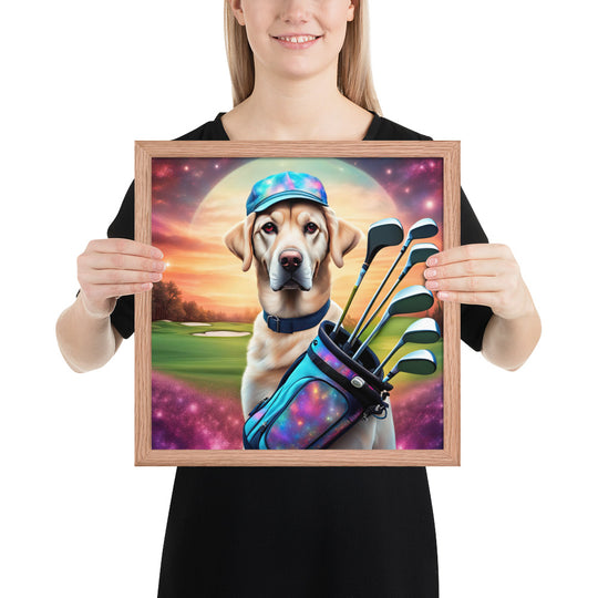 Framed poster-Labrador Retriever Golfer V13