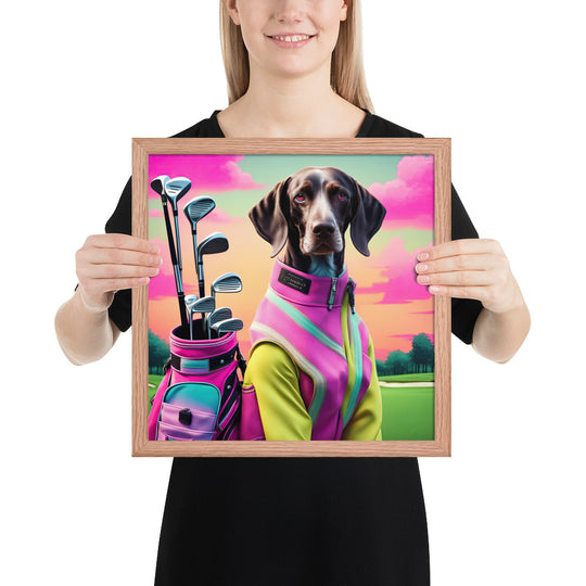 German Shorthaired Pointer Golfer- Framed poster v3