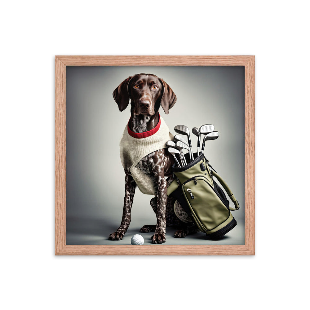 German Shorthaired Pointer Golfer- Framed poster v4