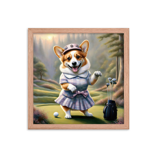 Pembroke Welsh Corgi Golfer- Framed poster v2