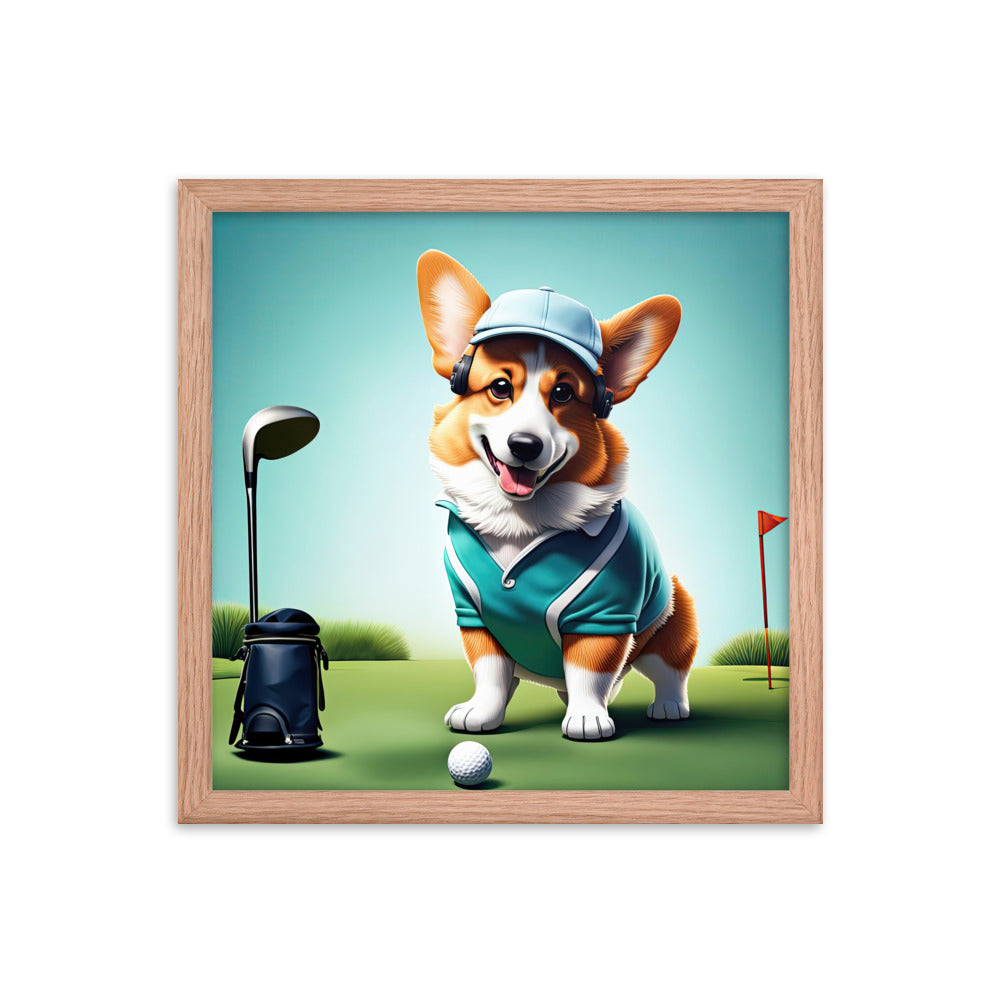 Pembroke Welsh Corgi Golfer- Framed poster