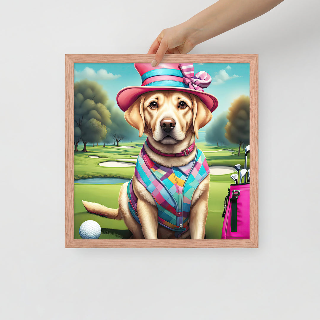 Framed poster-Labrador Retriever Golfer V9