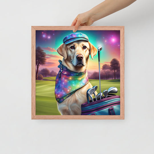 Framed poster-Labrador Retriever Golfer V21