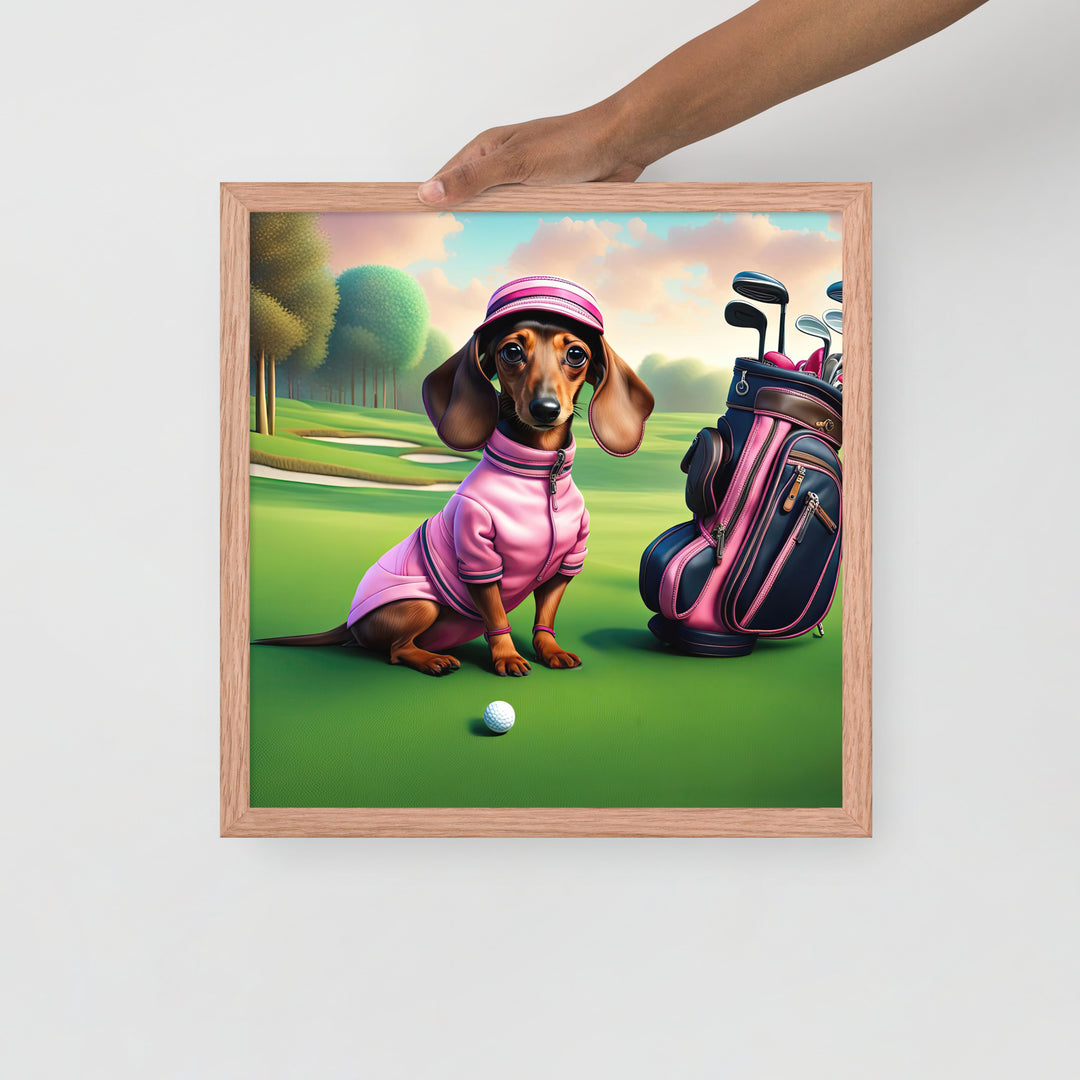 Dachshund Golfer- Framed poster v2