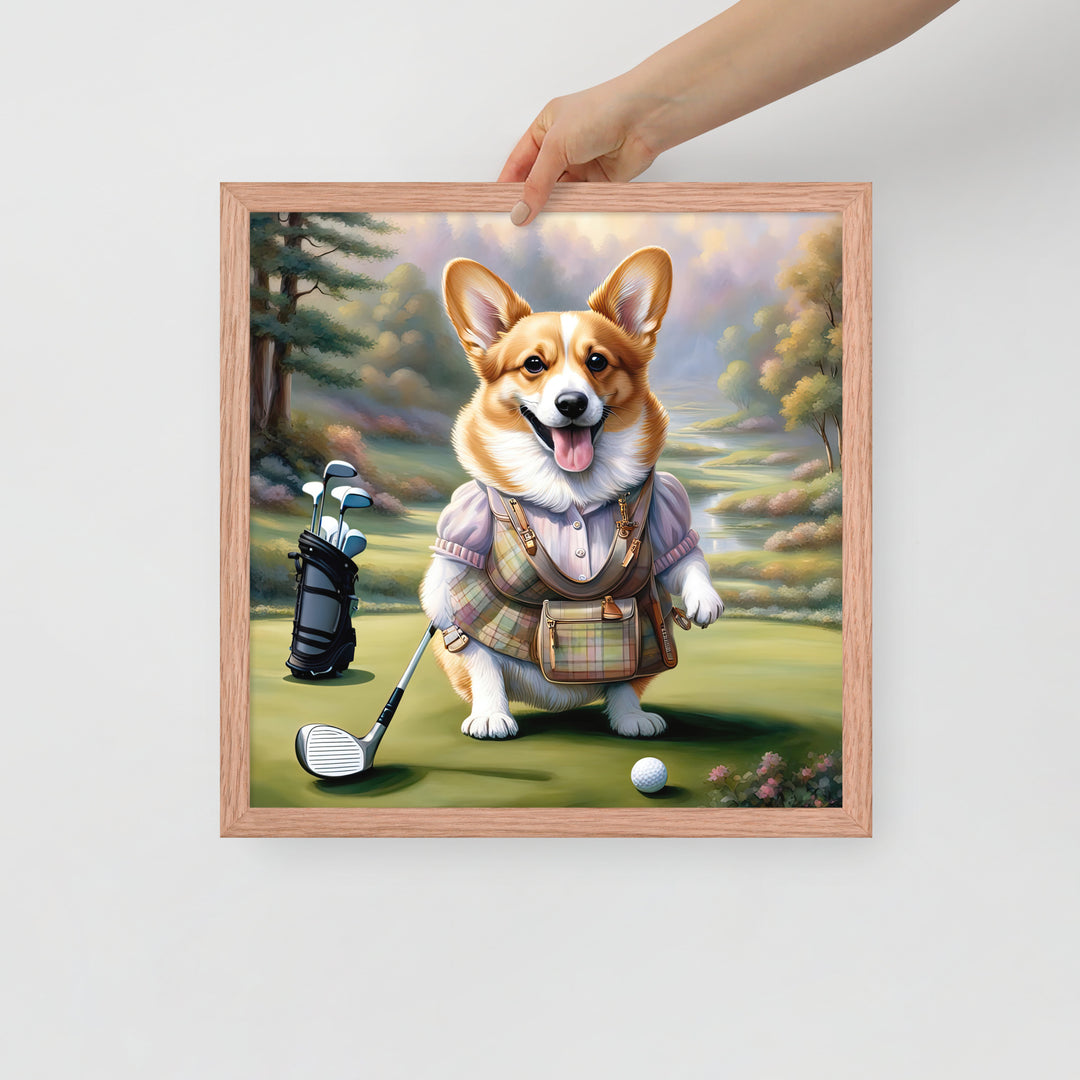 Pembroke Welsh Corgi Golfer- Framed poster v4