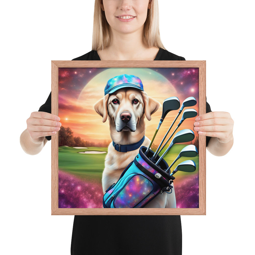 Framed poster-Labrador Retriever Golfer V13