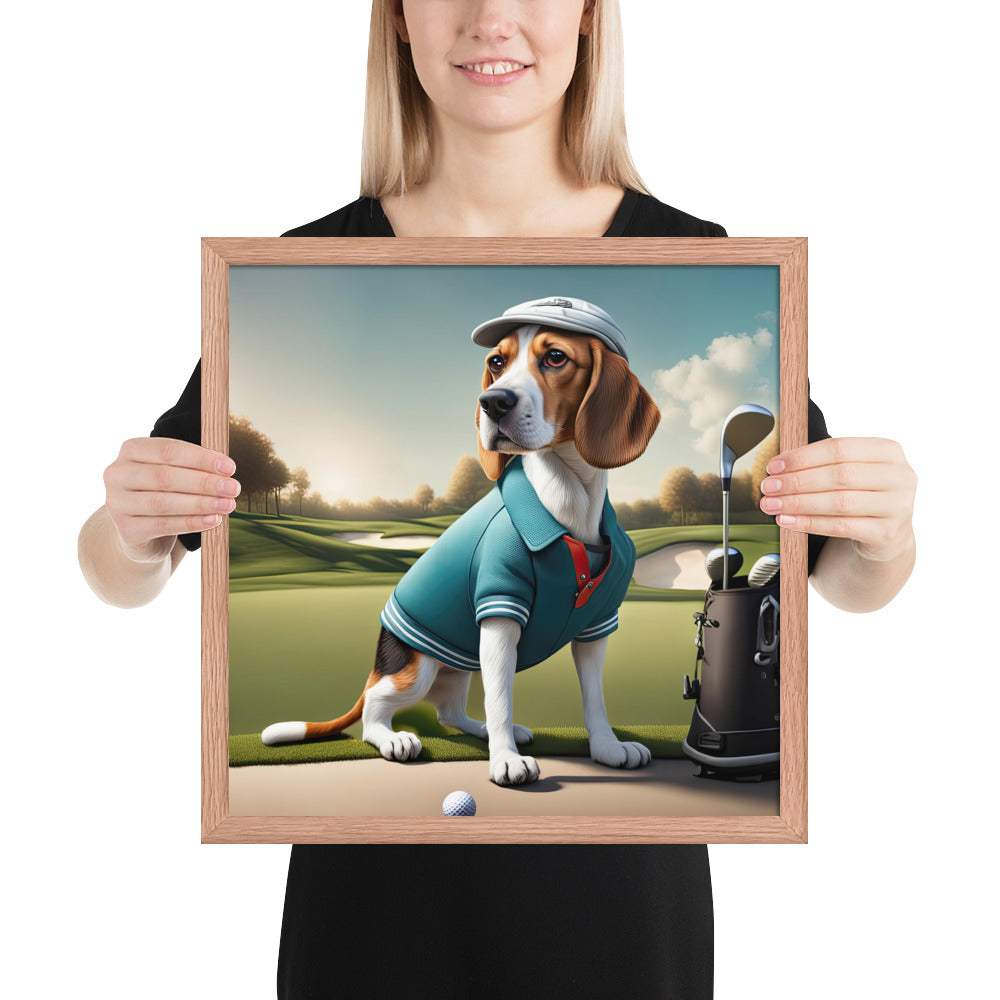 Beagle Golfer- Framed poster v2