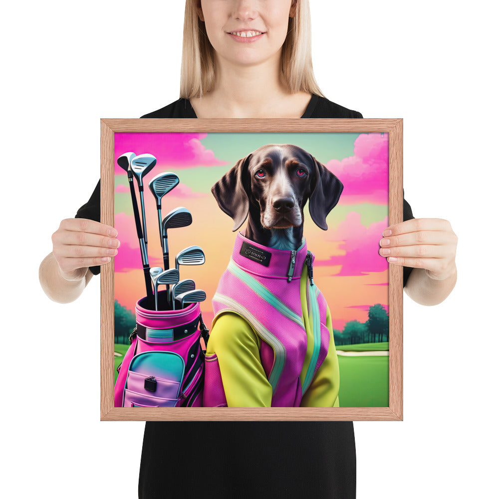 German Shorthaired Pointer Golfer- Framed poster v3