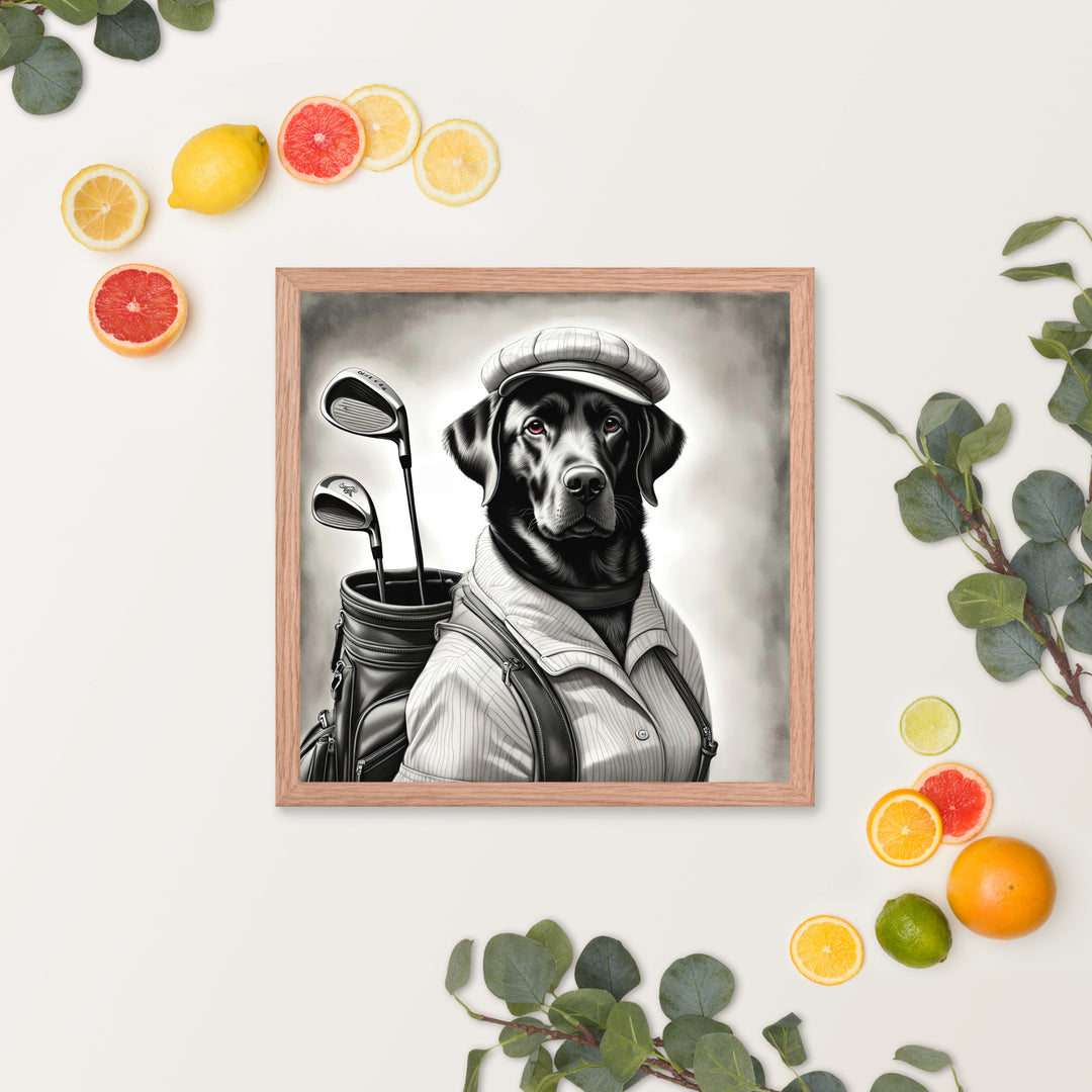 Framed poster-Labrador Retriever Golfer V11