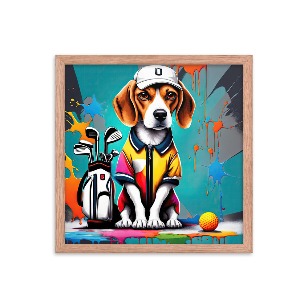 Beagle Golfer- Framed poster v4