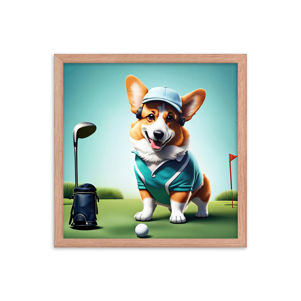 Pembroke Welsh Corgi Golfer- Framed poster