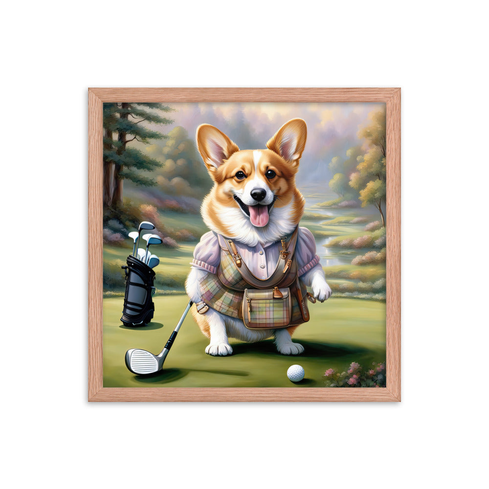 Pembroke Welsh Corgi Golfer- Framed poster v3