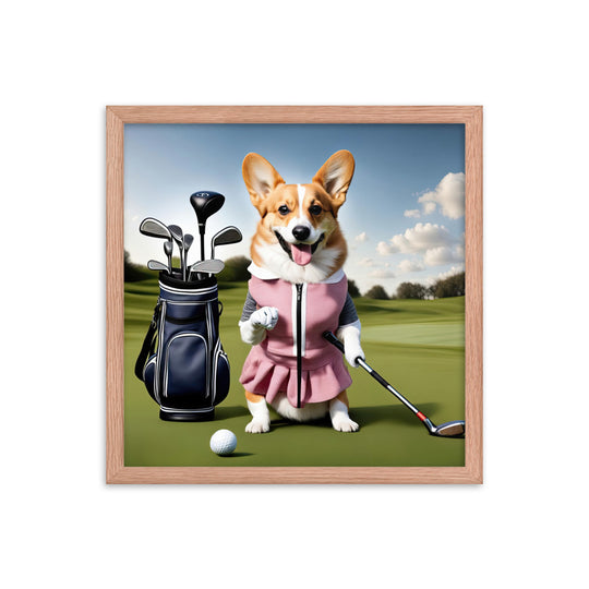 Pembroke Welsh Corgi Golfer- Framed poster v5