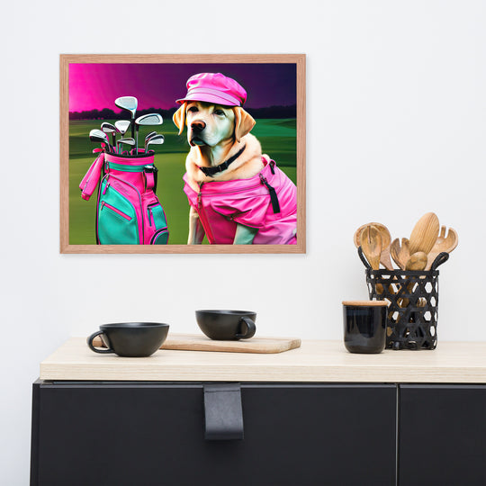 Framed poster-Labrador Retriever Golfer V17