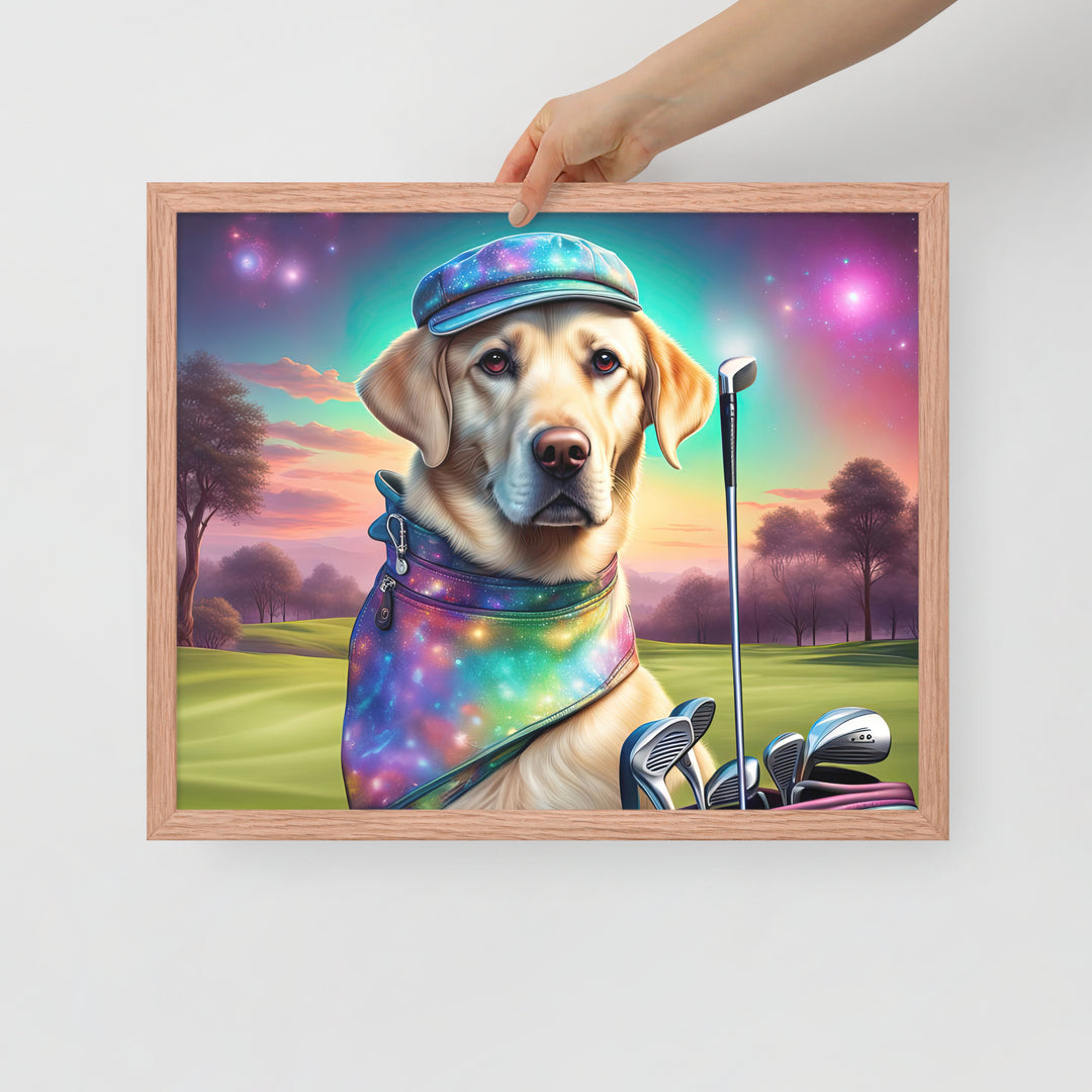 Framed poster-Labrador Retriever Golfer V21