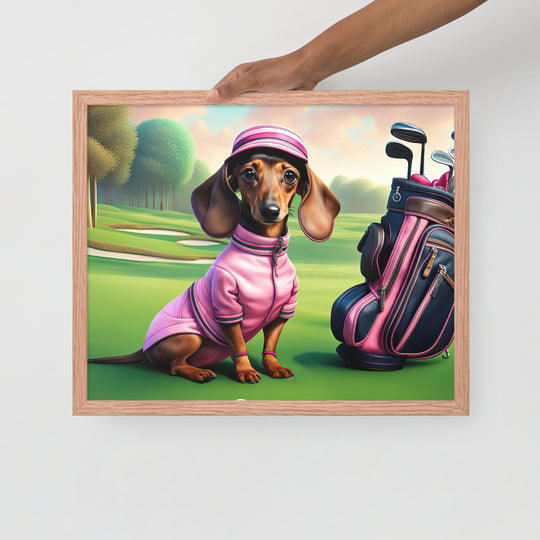 Dachshund Golfer- Framed poster v2