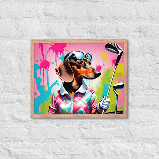 Dachshund Golfer- Framed poster v4