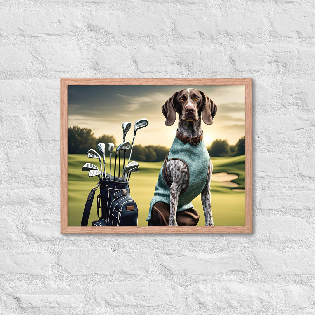 German Shorthaired Pointer Golfer- Framed poster v2