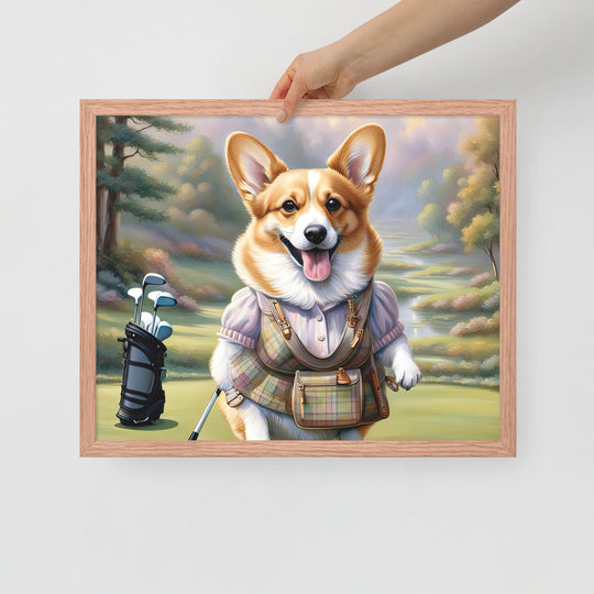 Pembroke Welsh Corgi Golfer- Framed poster v4