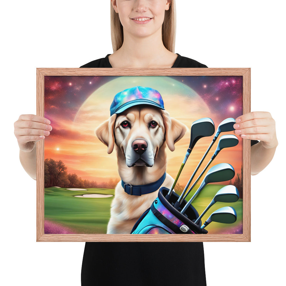 Framed poster-Labrador Retriever Golfer V13