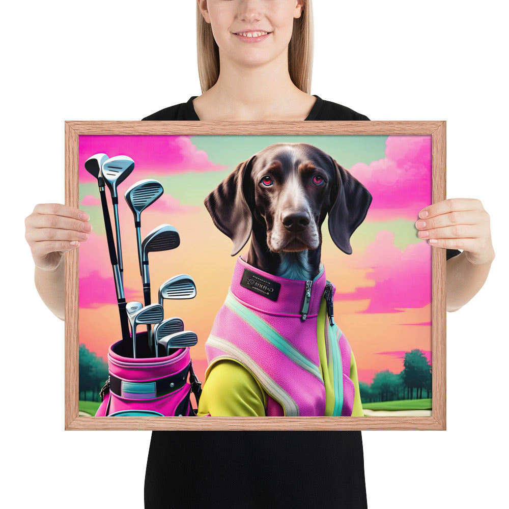 German Shorthaired Pointer Golfer- Framed poster v3