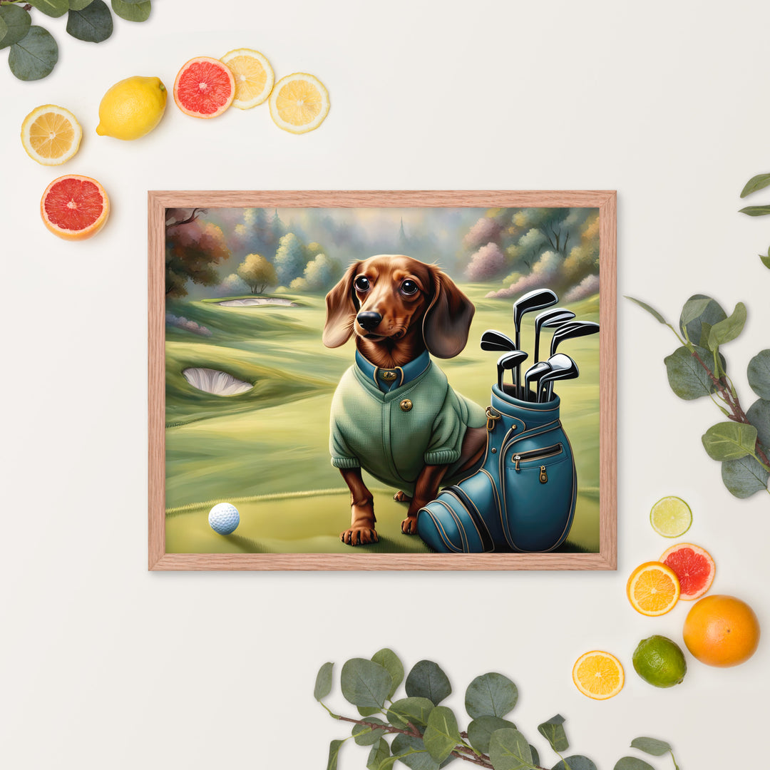 Dachshund Golfer- Framed poster