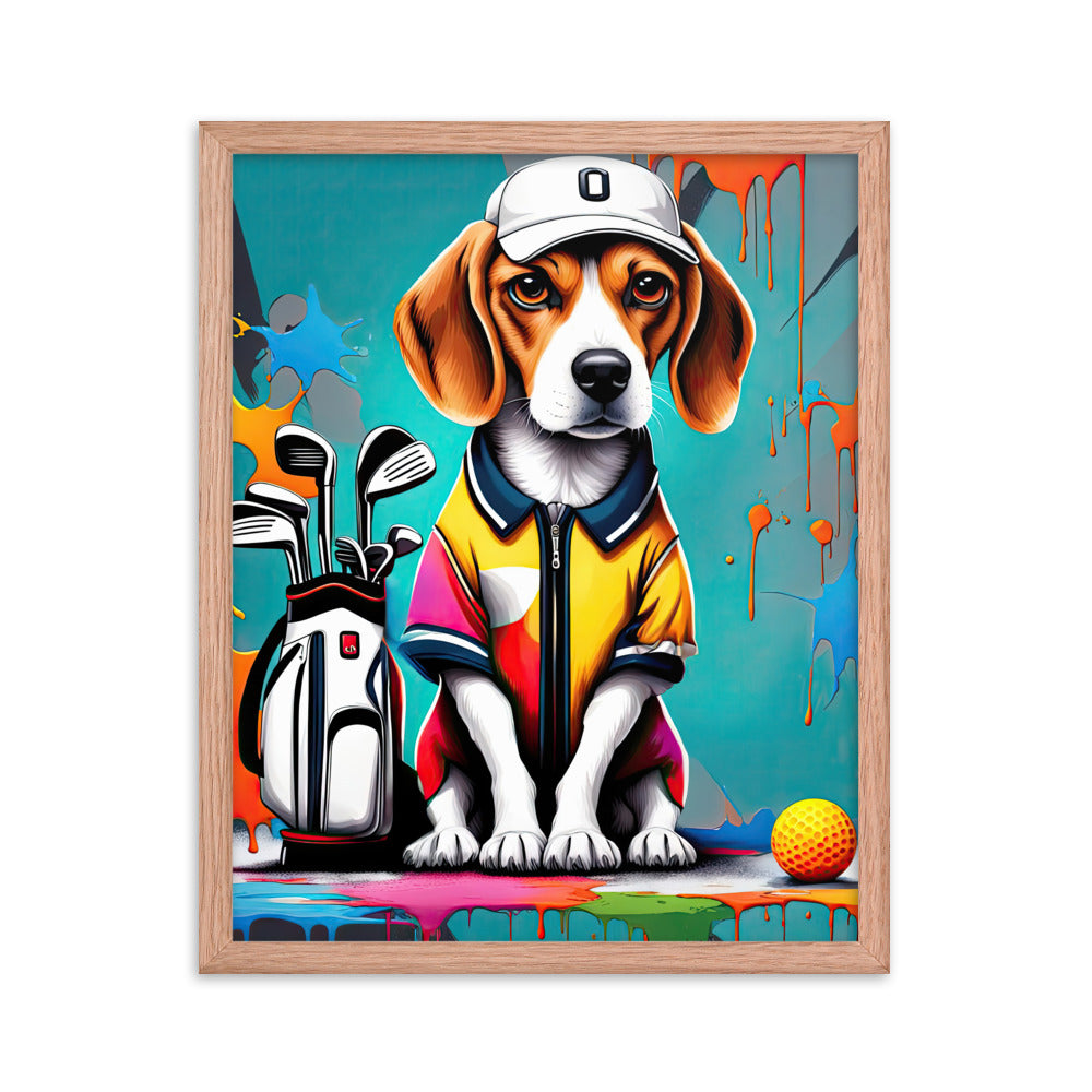 Beagle Golfer- Framed poster v4