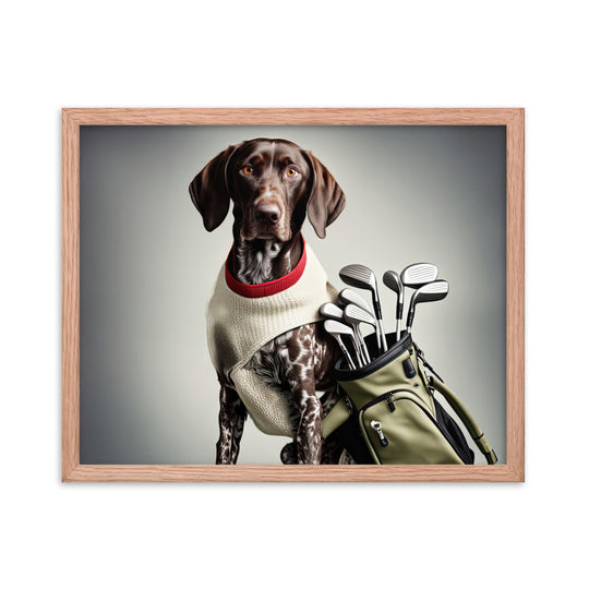 German Shorthaired Pointer Golfer- Framed poster v4